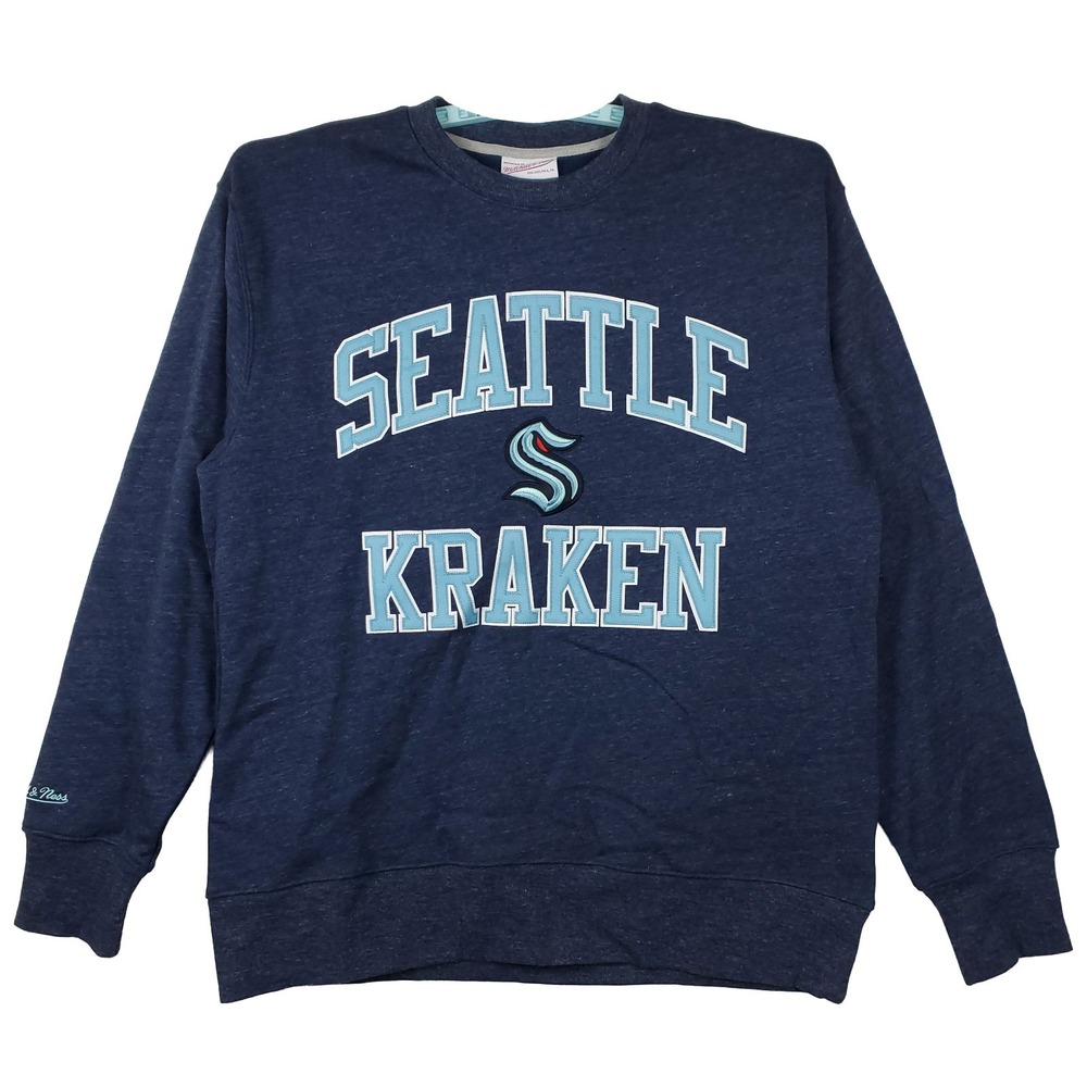 Seattle Kraken Mitchell & Ness NHL Large Sweatshirt Cut Fabric Logo Navy NWT